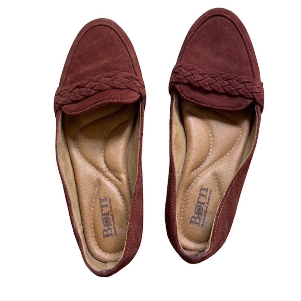 Born Women's Burgundy Braided Suede Loafers